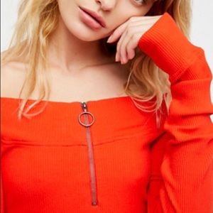 Orange/red zip up layering top